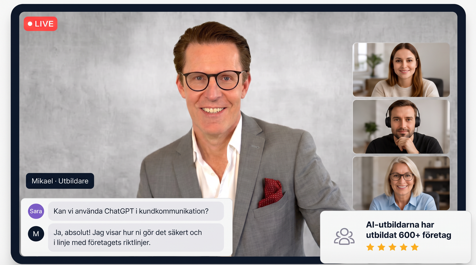Mikael Westerlund leder en AI-utbildning live tillsammans med deltagare